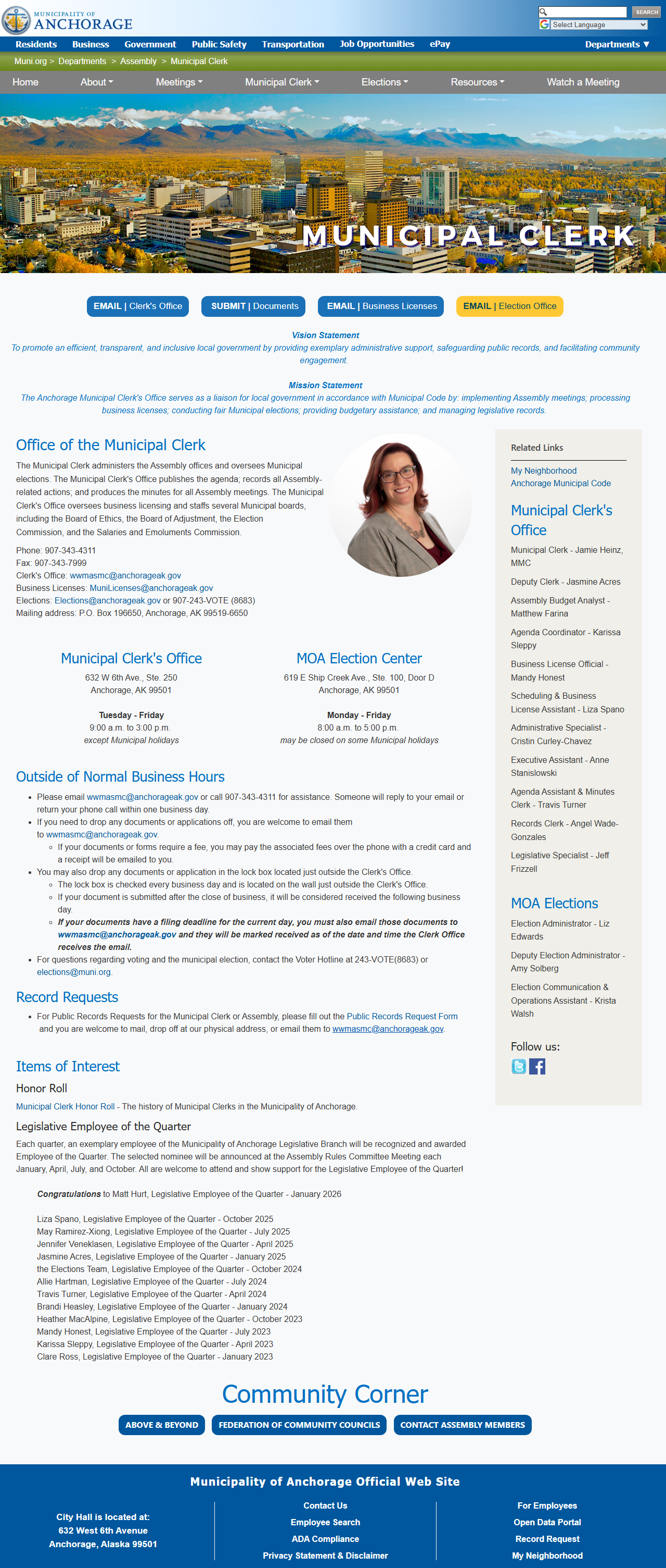 Anchorage municipal clerk office for Anchorage birth records reference