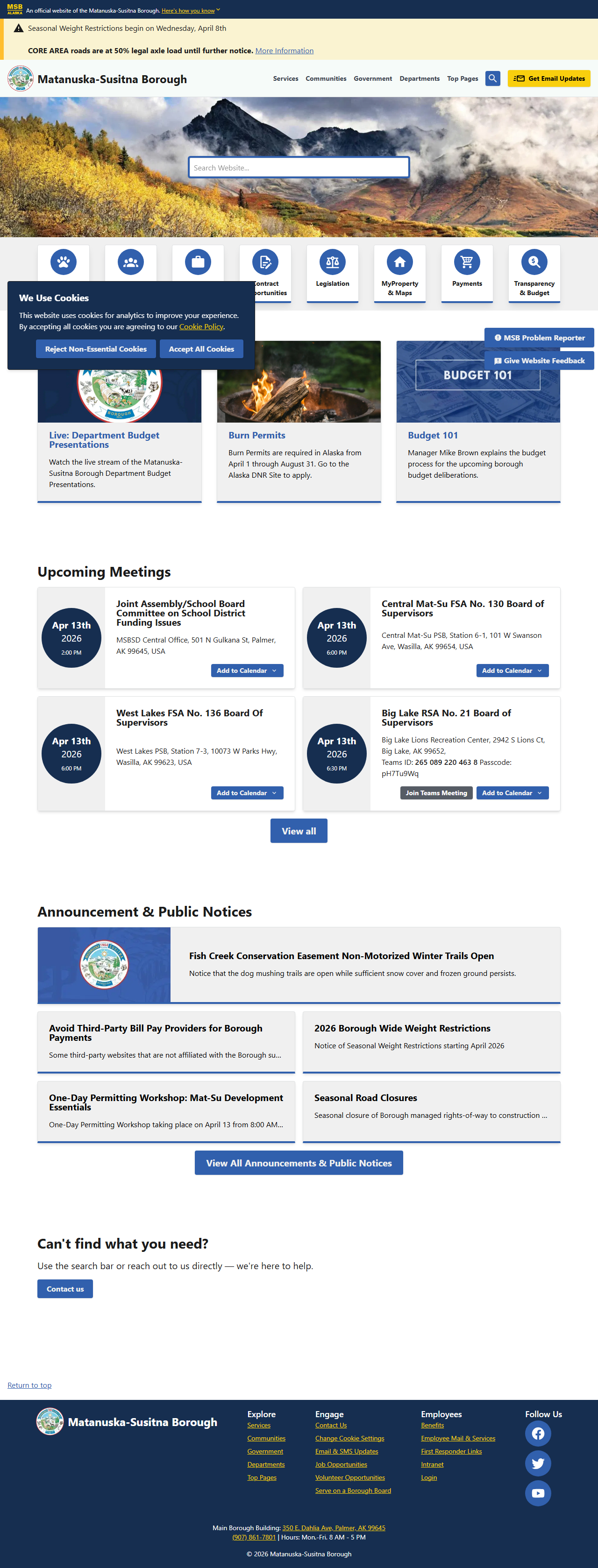 Mat-Su Borough website for Knik-Fairview birth records research