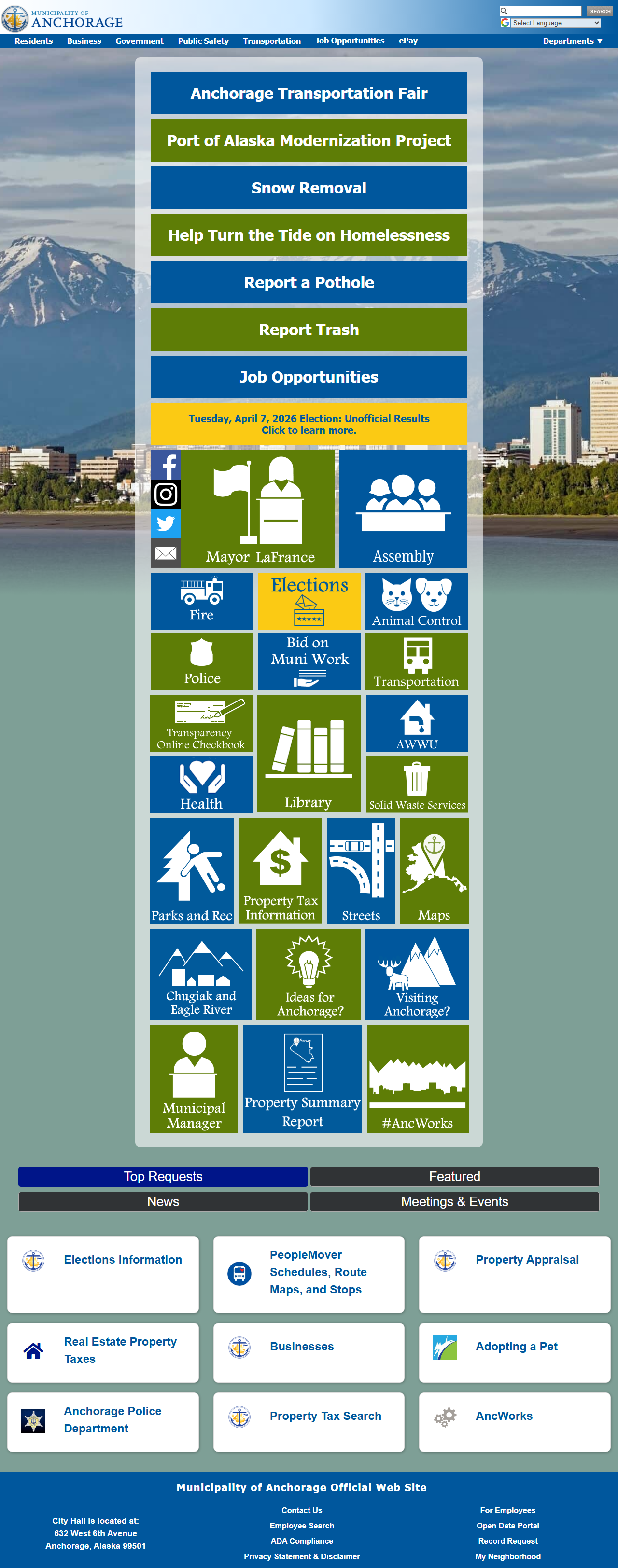 Municipality of Anchorage portal for Anchorage birth records info