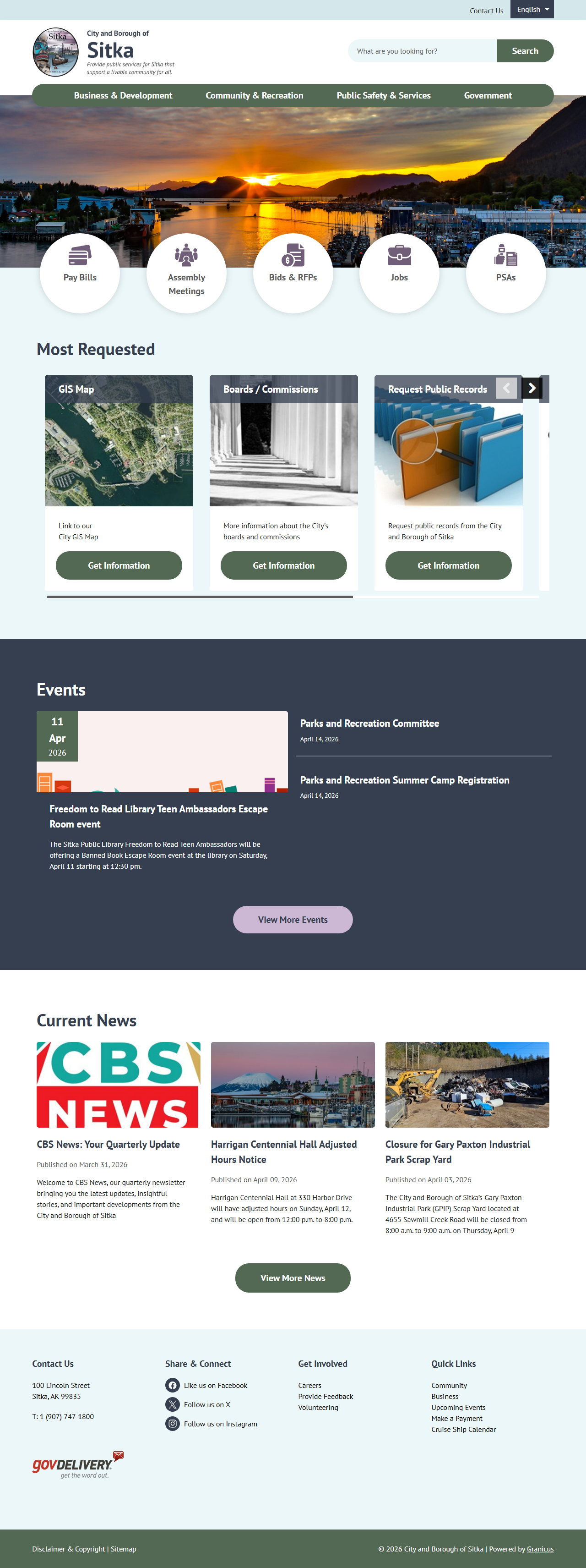 Sitka City and Borough government portal for local services and birth records information