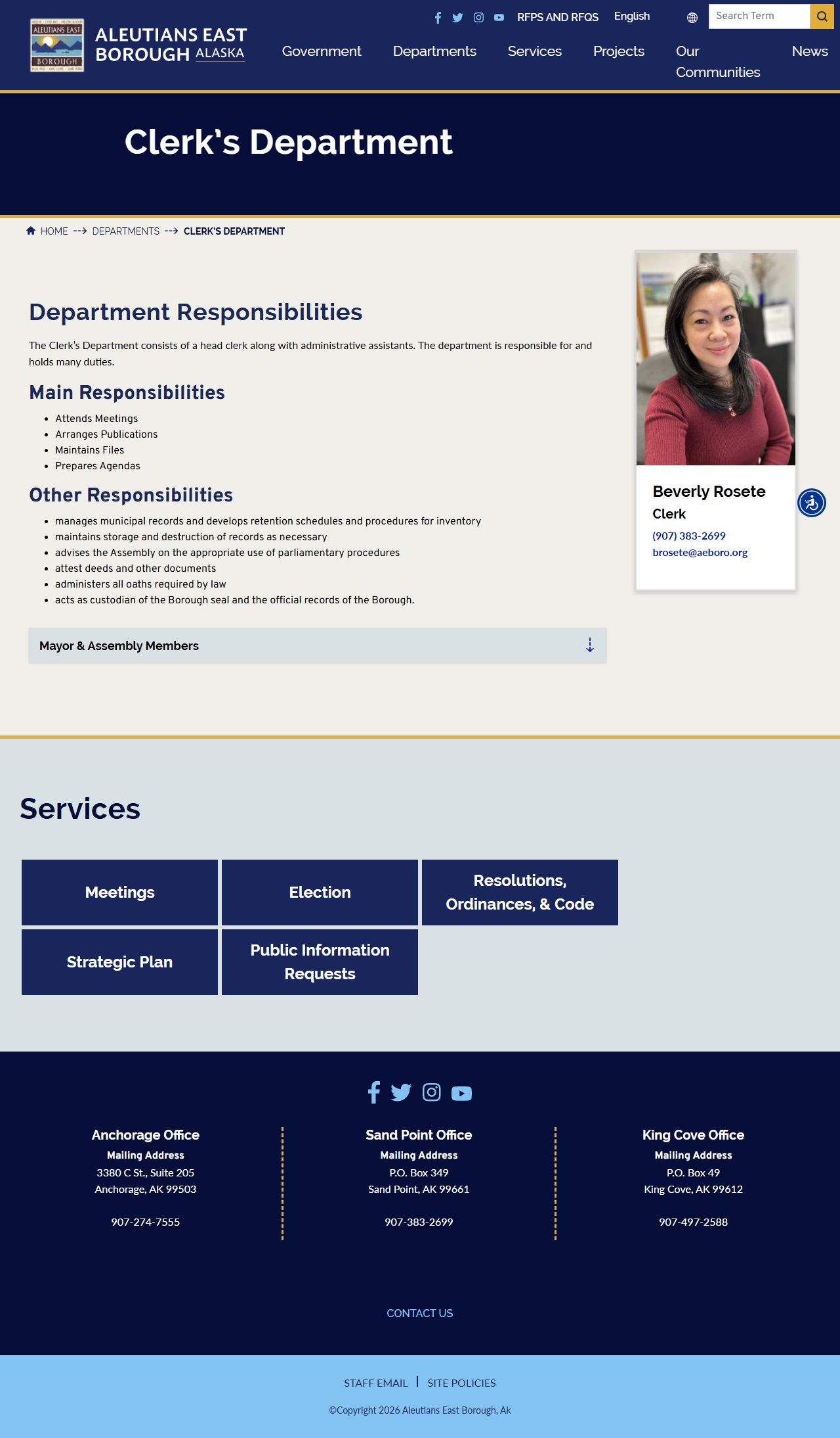 Aleutians East Borough birth records clerk page
